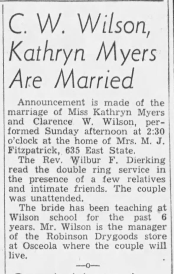 Kathryn Myers - Marriage to C W Wilson